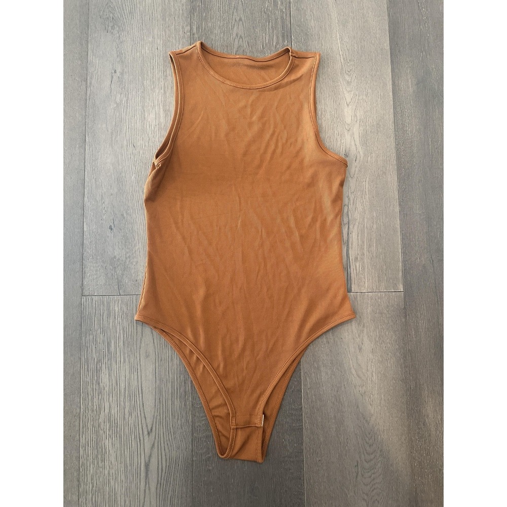 SHEIN Bodysuit Womens Large Brown Sleeveless‎ Ribbed Knit One Piece Tank Top